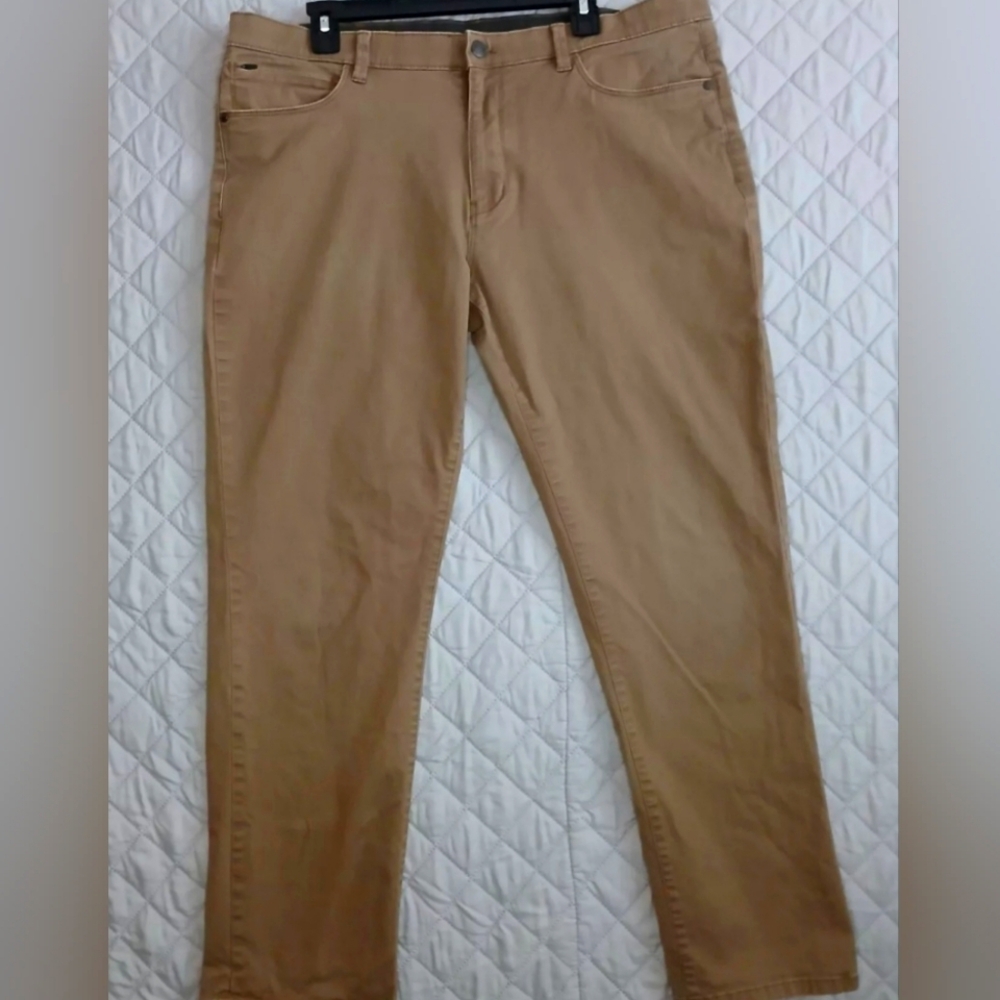 English Laundry Mens 38 x 32 Khaki Straight Leg Pants Hidden Zipper Front Pocket